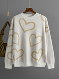 Heart Contrast Color Women Knitted Oversized Sweater