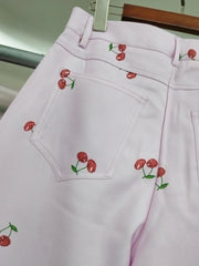 Cherry Print Peplum Top and Wide Leg Pants Set