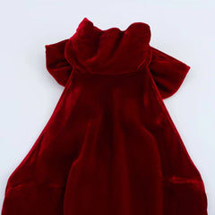 Velvet Wine Red Backless Halter Neck Dress