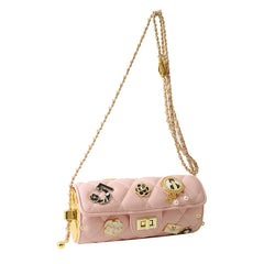 Quilted Embellished Barrel Bag