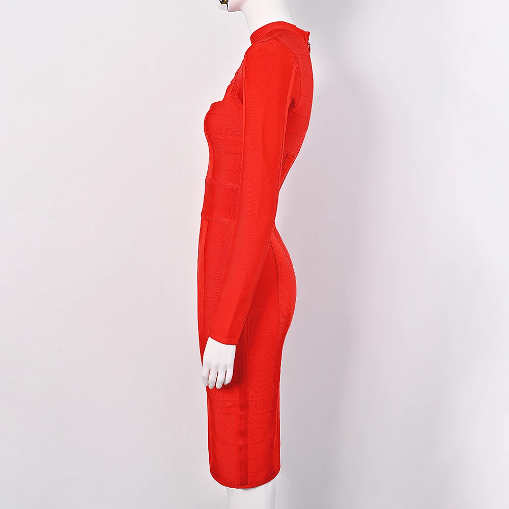 Red jumpsuit on a mannequin against a white background