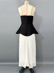 Strapless Flowers Patchwork Pleated Long Dress