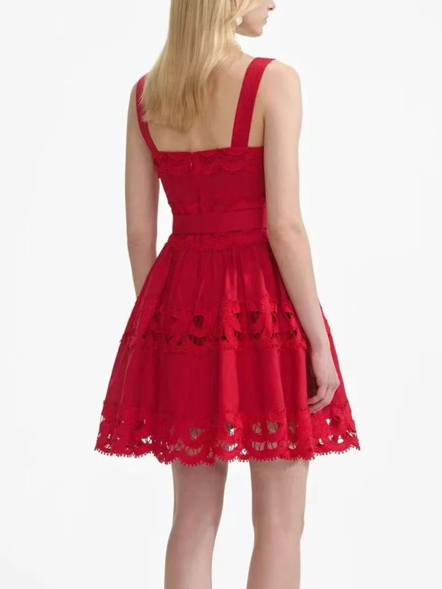 Red lace dress on a white background