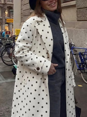 White Polka Dot Lapel Collar Coat