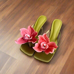 Satin Flower Open Toe Thin Heeled Dress Sandals