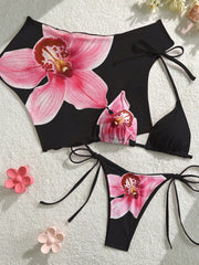 Sheer Orchid Print Beach Cover-up Swimwear
