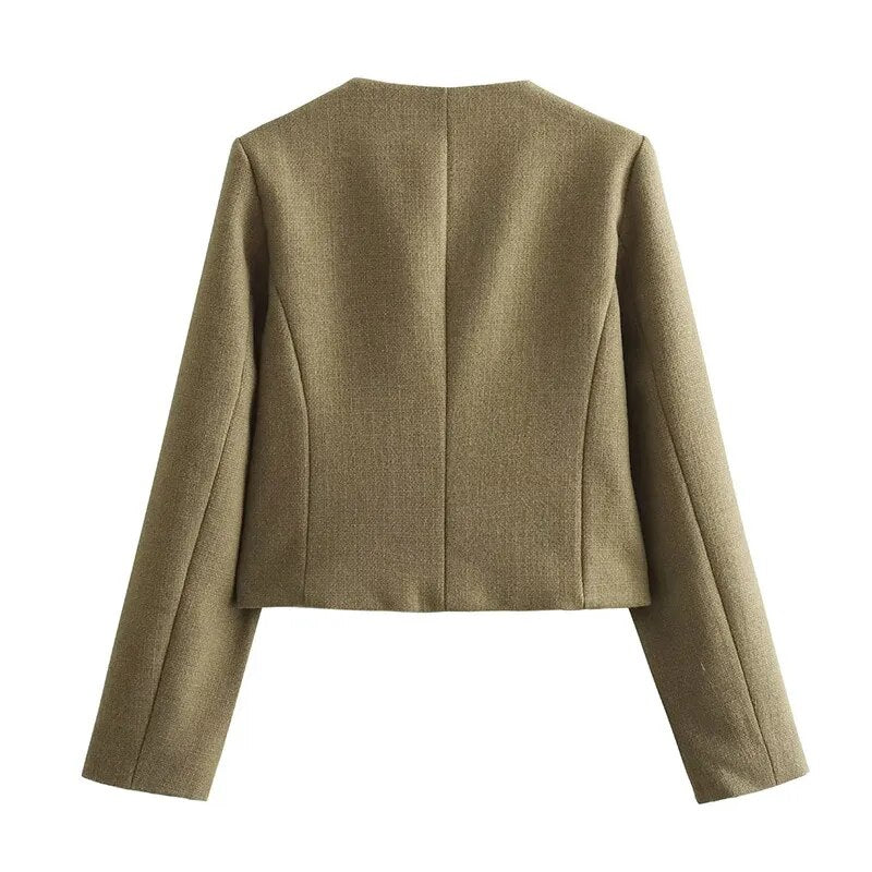 Button O-Neck Long Sleeve Buttons Solid Coat Short Jacket