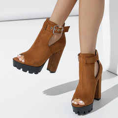 Buckle Strap Platform Square High Heel Shoes