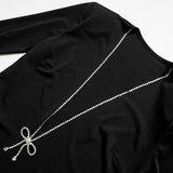 Deep V-Neck Sparkle Glitter Black Long Sleeve Bow Mini Dress
