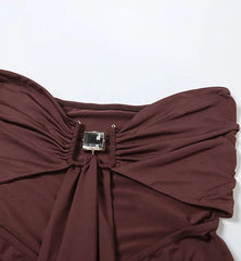 Brown Tube Cut Out Drape Midi Dress