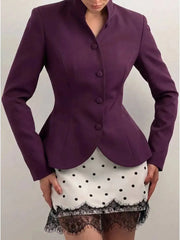 Purple Mandarin Collar Peplum Blazer