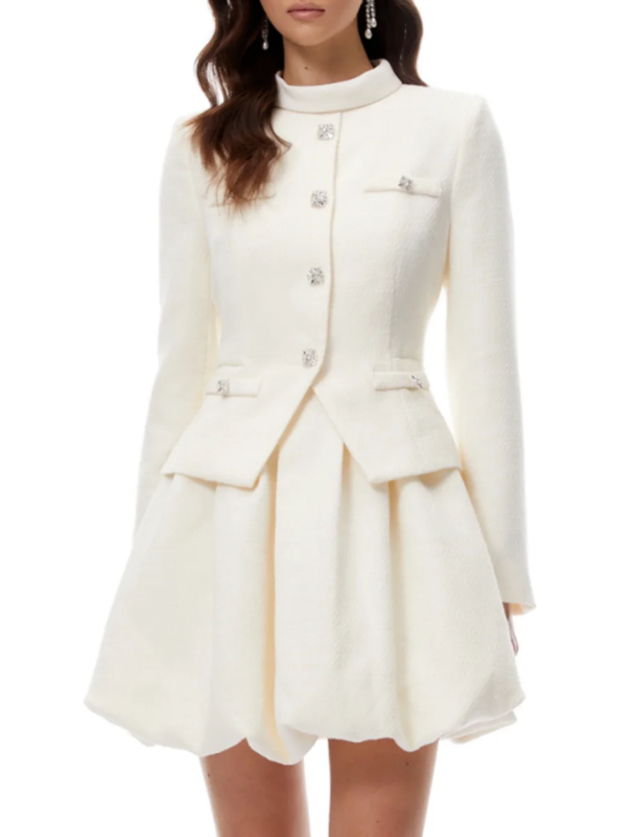 White coat with a ruffled skirt on a white background
