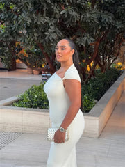 White One Shoulder Twisted Sleeve Midi Dress
