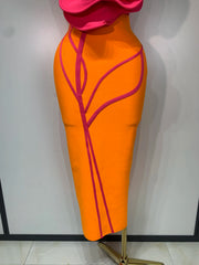 3d Rose Applique Bandage Long Dress
