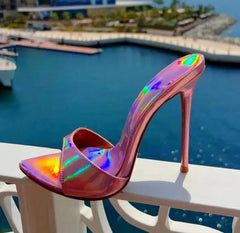 Dazzling Color Sandals For Women Slippers Summer Star Style Very High Heel Shoes Peep Toe Ladies Stiletto Sandals 2024 Golden Atelier