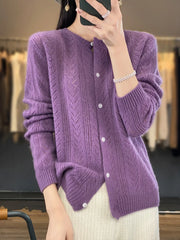 Wool Cardigan O-neck Sweater Long Sleeve Knitwears Pullover