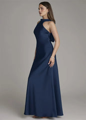 Halter Neck Sleeveless Satin Maxi Dress