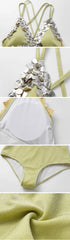 Green Sparkling Embellished Swimsuit and Twisted Skirt Set