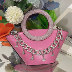 Crystal Handle Trapezoid Tote Bag