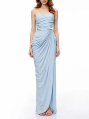 Strapless draped maxi dress in blue