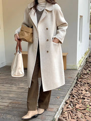 Beige Doll Collar Single Breasted Long Wool Coats