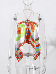 Psychedelic Print Halter Top & Wide-Leg Pants Set