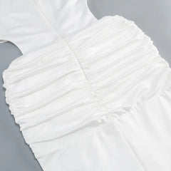 White Satin Cut-out Mock Neck Ruched Maxi Dress