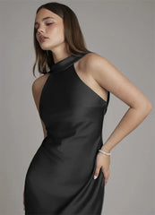 Halter Neck Sleeveless Satin Maxi Dress