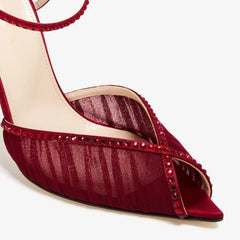 Burgundy Crystal Mesh Stiletto Heels