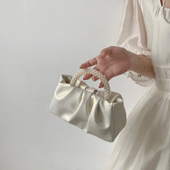 Gathered Clutch Bag with Pearl Handle