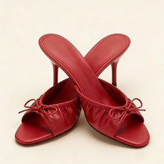 Red Bow Detail Open Toe Stiletto Heel Slides