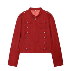 Military Style Shoulder Strap Metal Decor Jacket