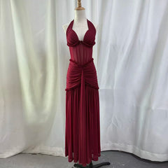 Sheath Halter Neck Ruched Maxi Dress