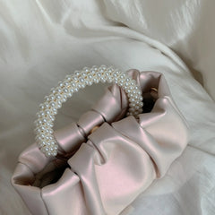 Gathered Clutch Bag with Pearl Handle