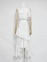 Floral Lace One-Shoulder Top Asymmetric Ruffle Skirt Set