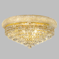 Gold chandelier with crystal accents on a white background