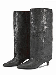 Kitten Heel Crocodile Pattern Boots