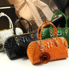 Leather Crocodile Pattern Tassel Portable Pillow Bags, Black, Orange and Green . Golden Atelier 3