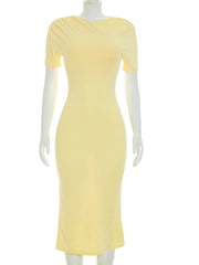 Ruched Cross Neck Short Sleeve Maxi Dress