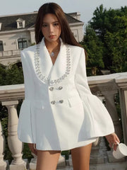 Diamond Beaded White Bell Long Sleeve Suit Coat 