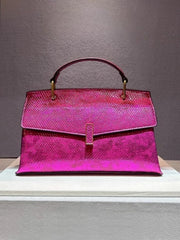 Pink snake stitching leather handbag