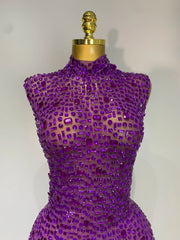 Rhinestone High Neck Sleeveless Dress