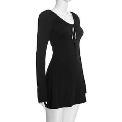 Ruffle V-Neckline Long Sleeve Mini Dress