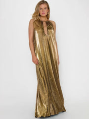 Gold halter neck maxi dress full length