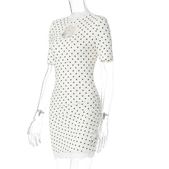 Mock Neck Lace Hollow Out Trim Mini Dress