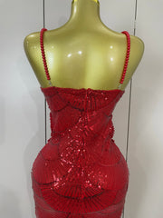 Pearl Beaded Sequins Spaghetti Strap Bodycon Long Dress