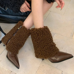 Women's furry boots with a warm lining.