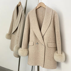 Fur Trim Long Wool Coat