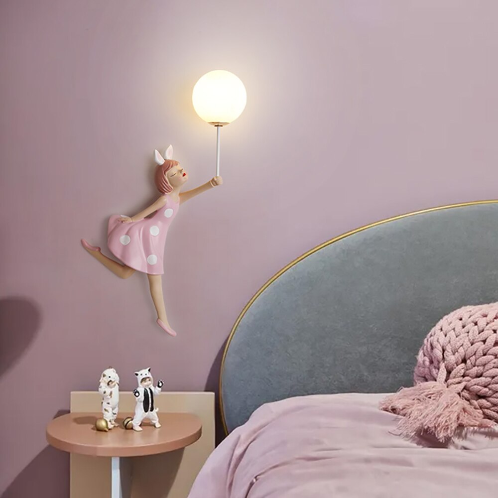 Pink Cute Girl Wall Lamp Background Décor Wall Light 3D