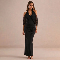 Halter Neck Cape Off Shoulder Maxi Dress